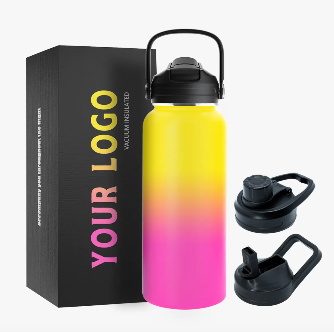 Outdoor Vacuum Insulated Sport Water Bottle with 3 Lids